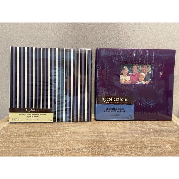 Bundle of Two Recollections Scrapbook Post Bound Refillable Albums Purple/Stripe - Picture 1 of 5